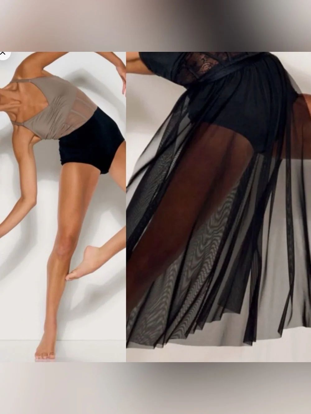 Kelle dance costume tan black 2 piece skirt leotard 5382 CASTLE ON THE HILL MA